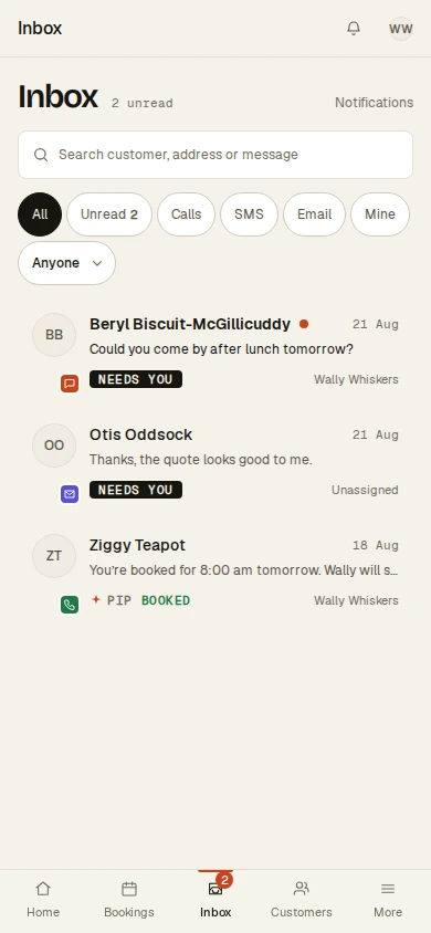 The real Pressly Inbox showing conversations that need a person