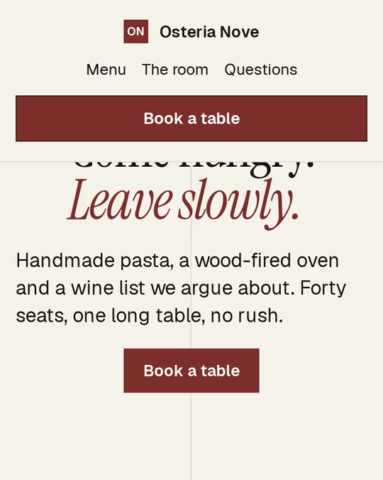 The Table website design on a phone